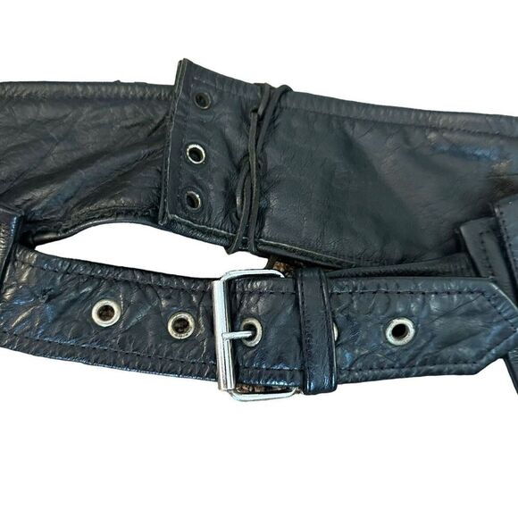 Leather Gallery Chaps Motorcycle Black Mens Size L Biker 37.5 In Total Length - Picture 7 of 11